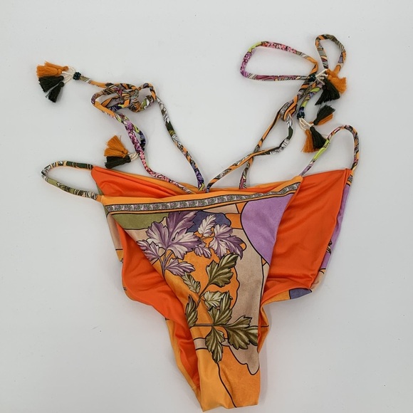 Agua Bendita Meline Suki bikini bottom swim double strap tassel floral new XL - Picture 3 of 7